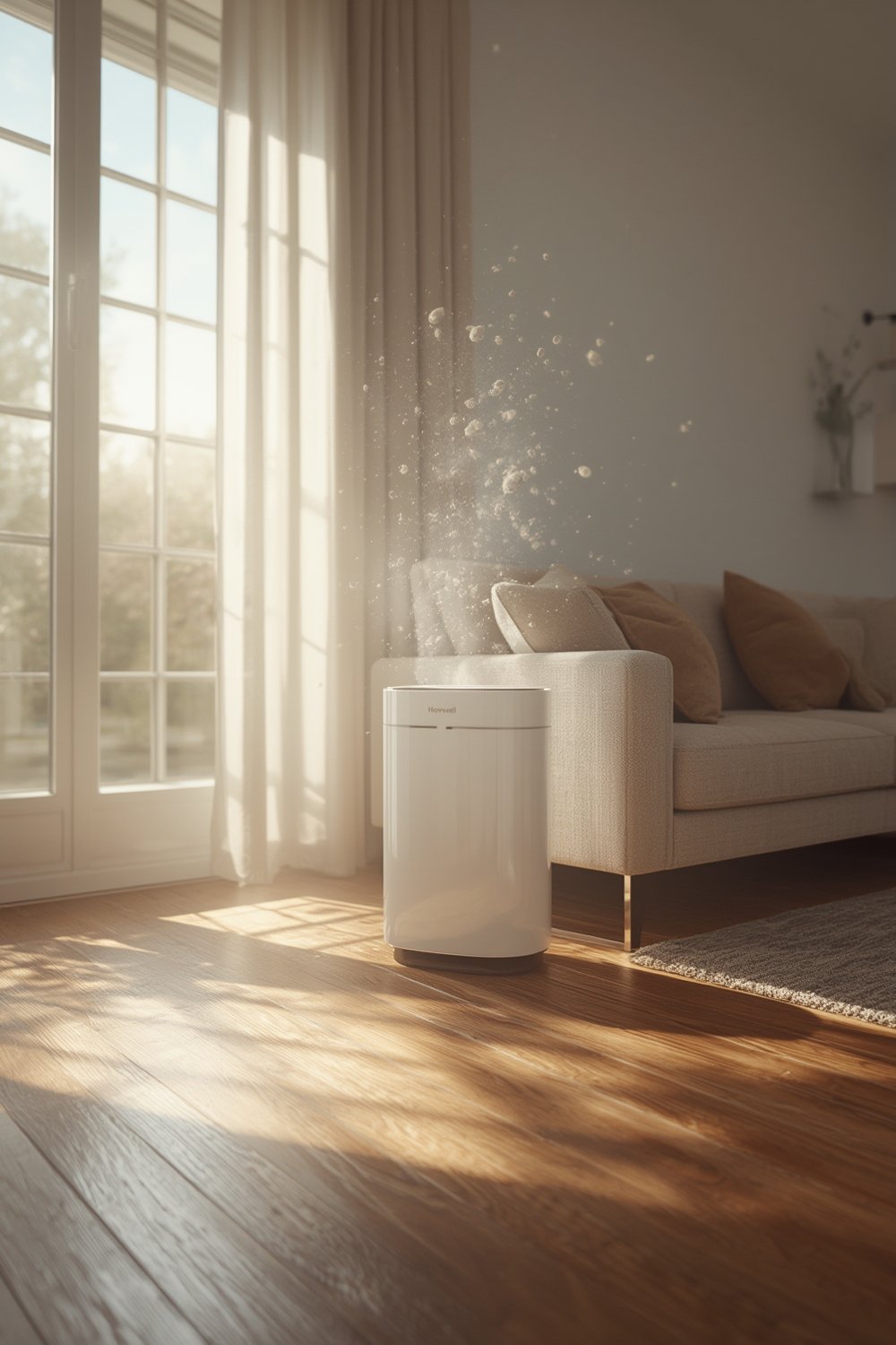 HEPA filter installed in a modern air purifier, particulate matter visible