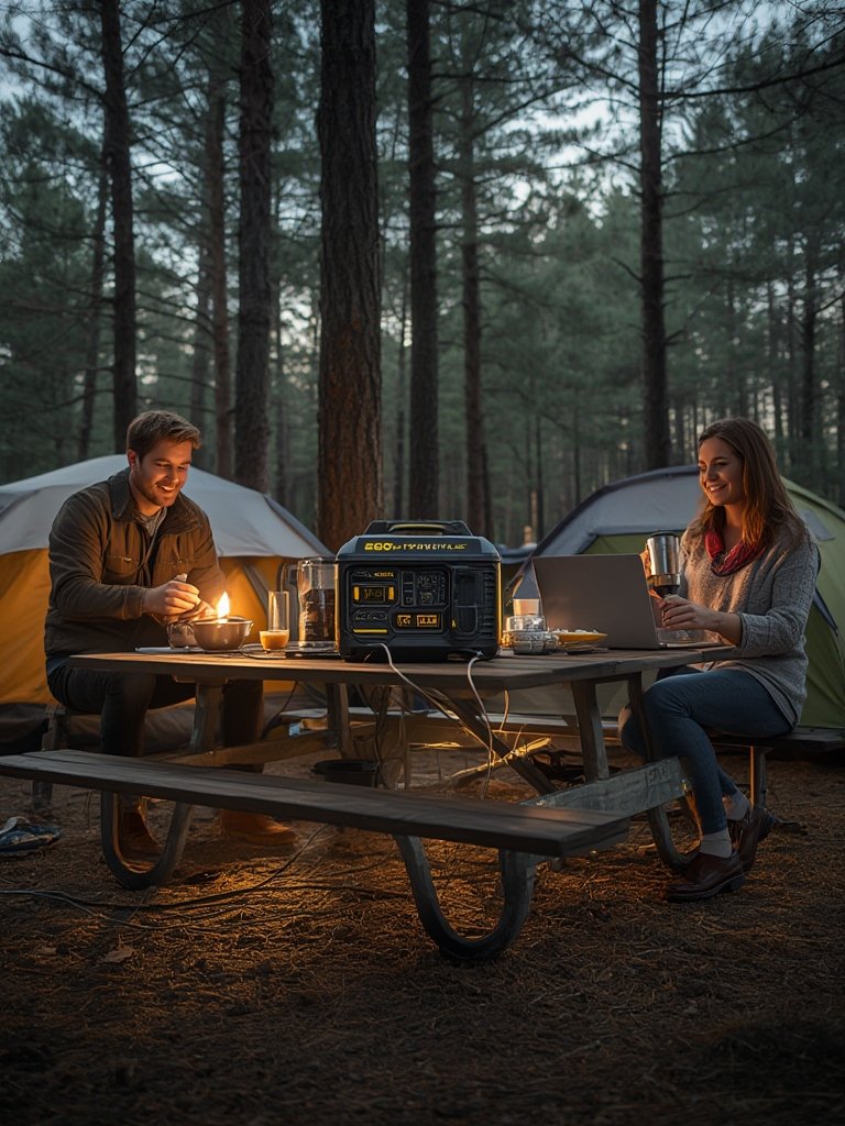 battery inverter being recharged on patio