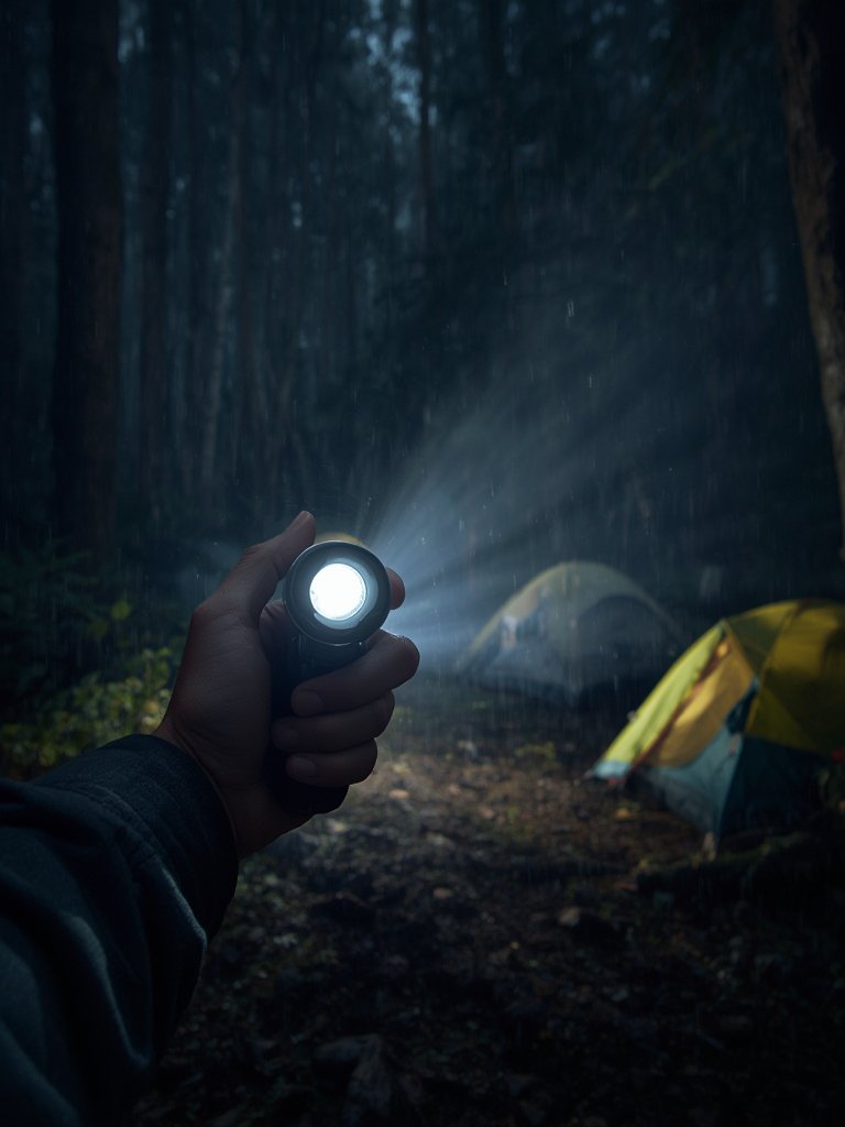 emergency flashlight in action - bright LED light for power outages
