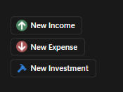Notion income expenses investments tracker quick add buttons