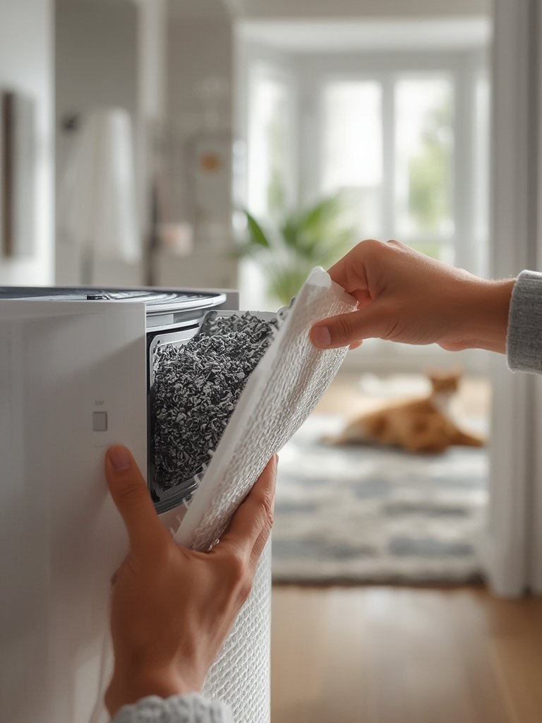 replacement filter for air purifier being installed