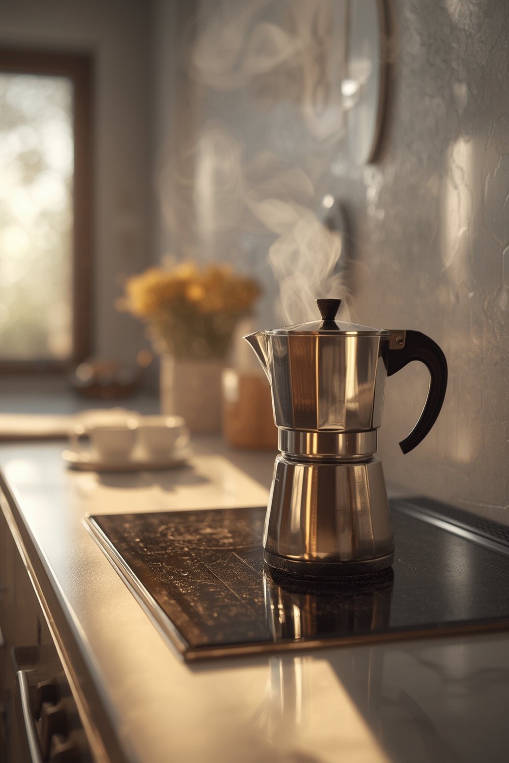 stovetop percolator in use, classic aluminum design brewing coffee on stovetop