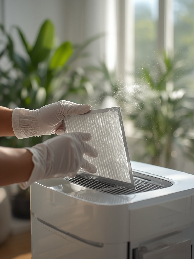 Genuine Blueair replacement filter being installed