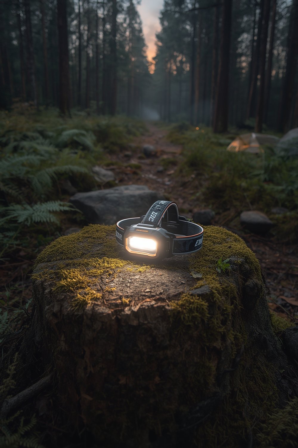 Energizer LED headlamp in use on camping trail