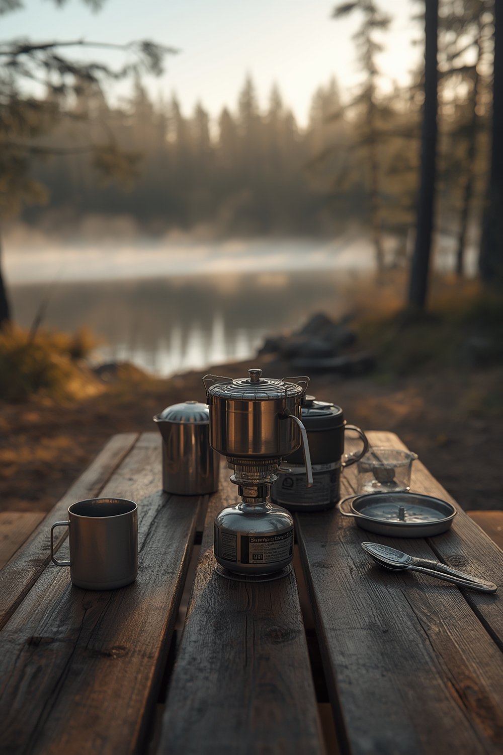 butane stove with carry case and adjustable burner in camp kitchen