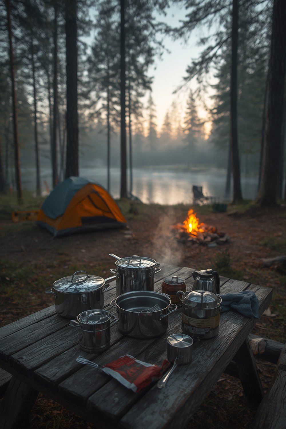 camping cookware cutting through thick branch