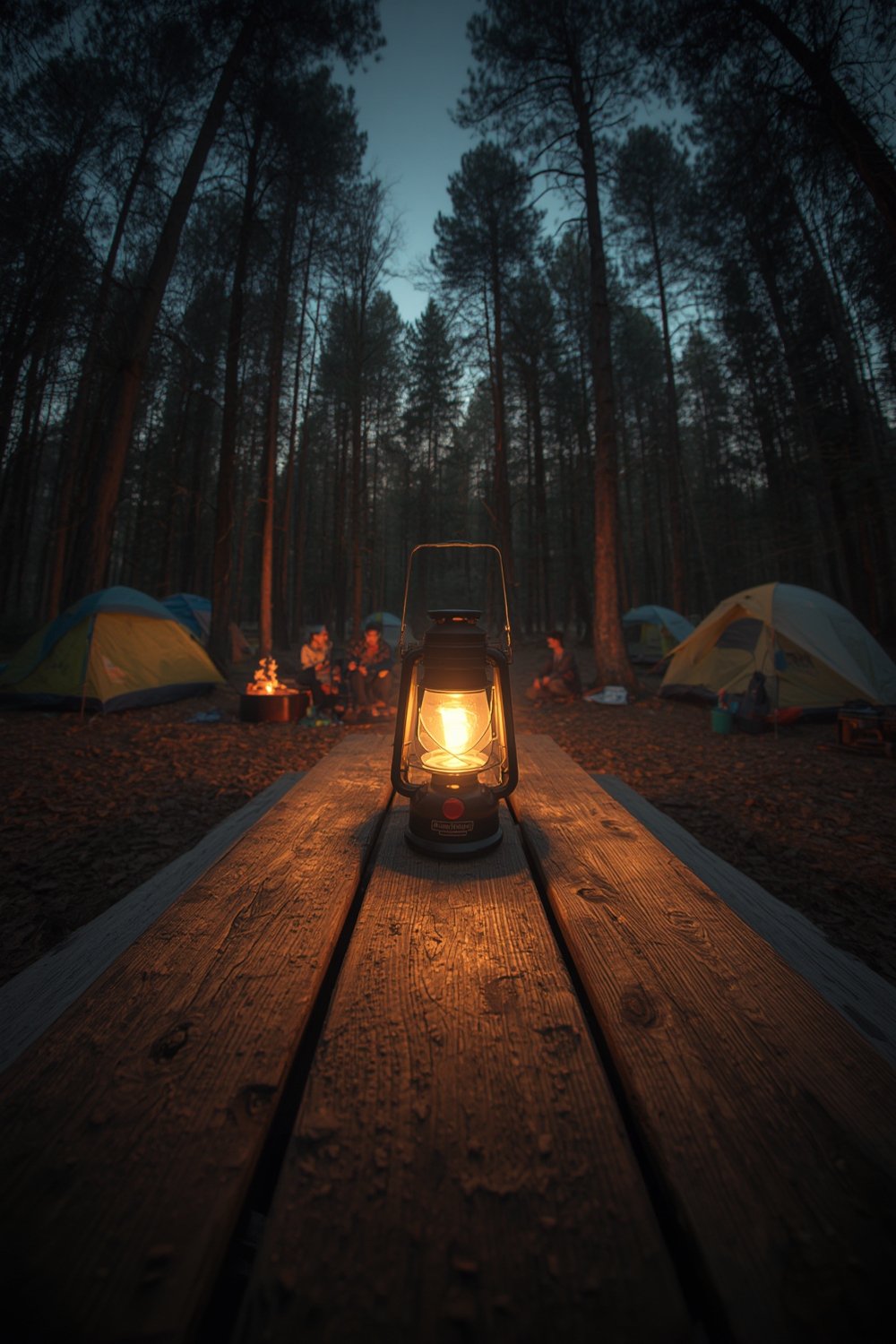 camping lantern lighting up campsite