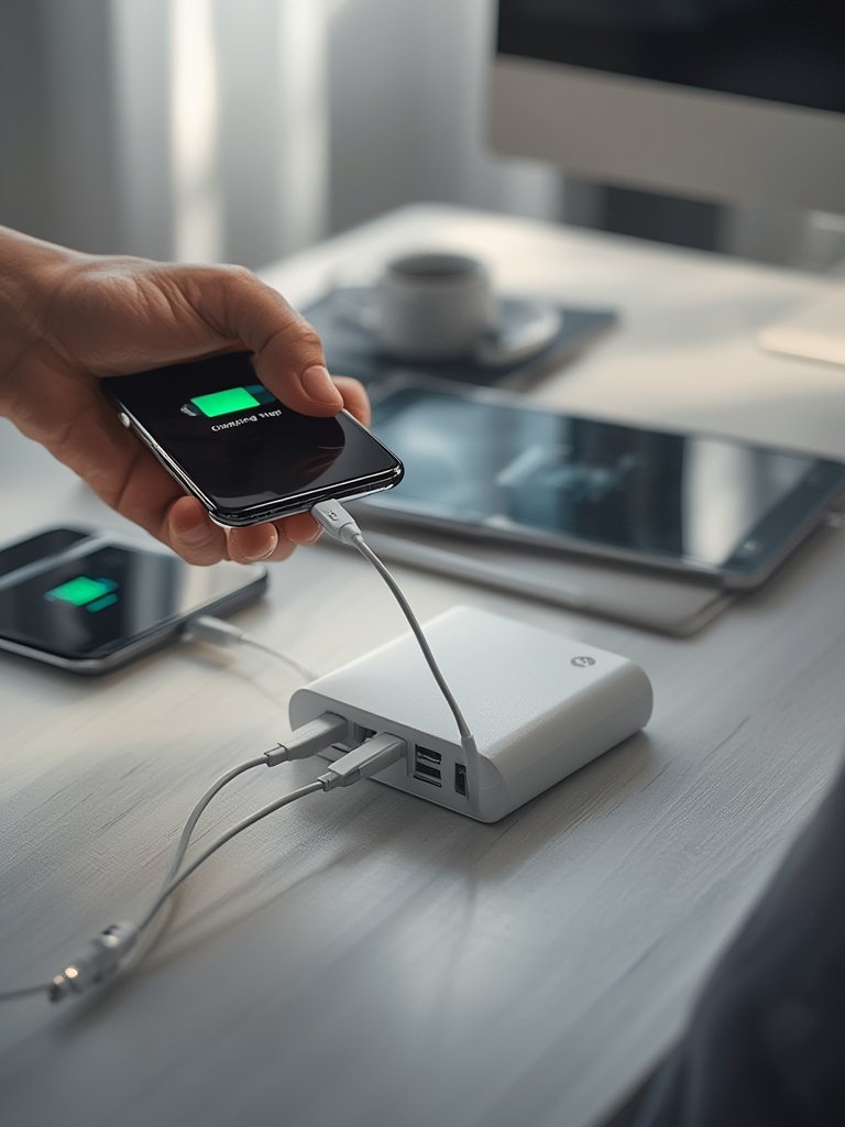 fast charging portable charger powering multiple smartphones