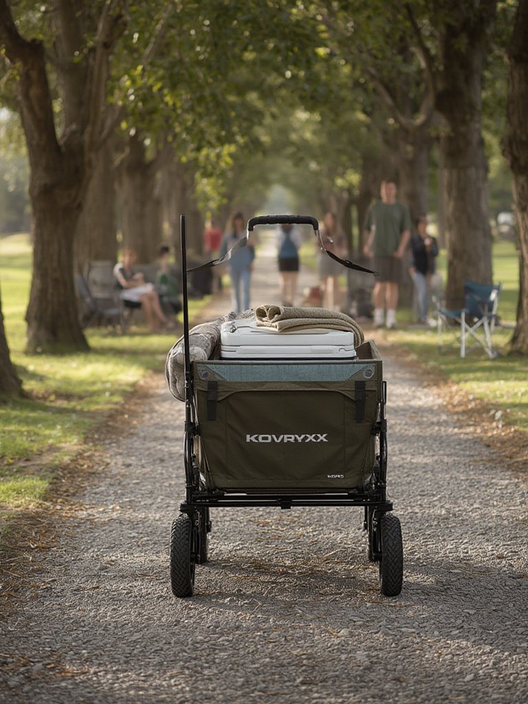 foldable cart in trunk of car for camping