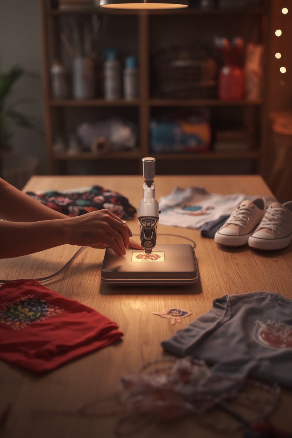 mini heatpress in use on shoes