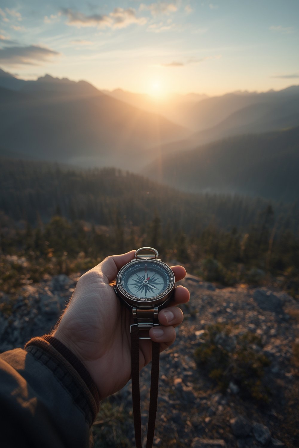 outdoor compass used for trailblazing equipment in dense forest