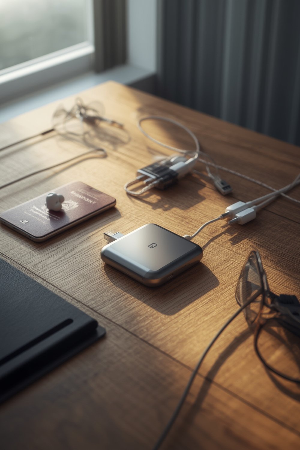 portable charger powering multiple devices in a travel setting