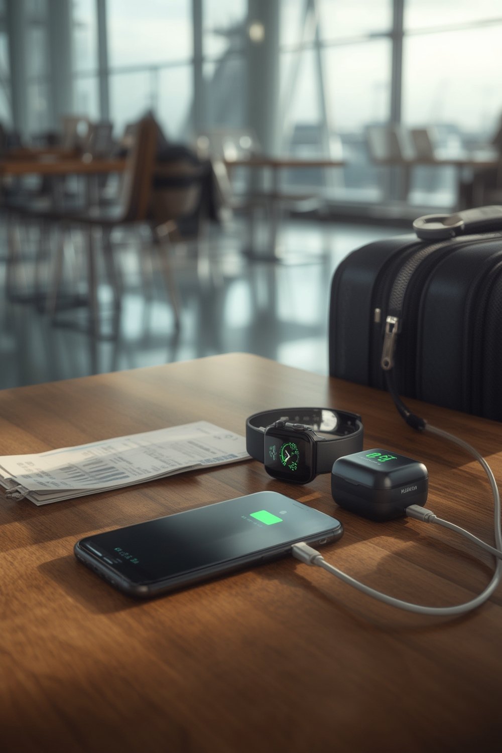 portable charger being used outdoors for smartphone charging