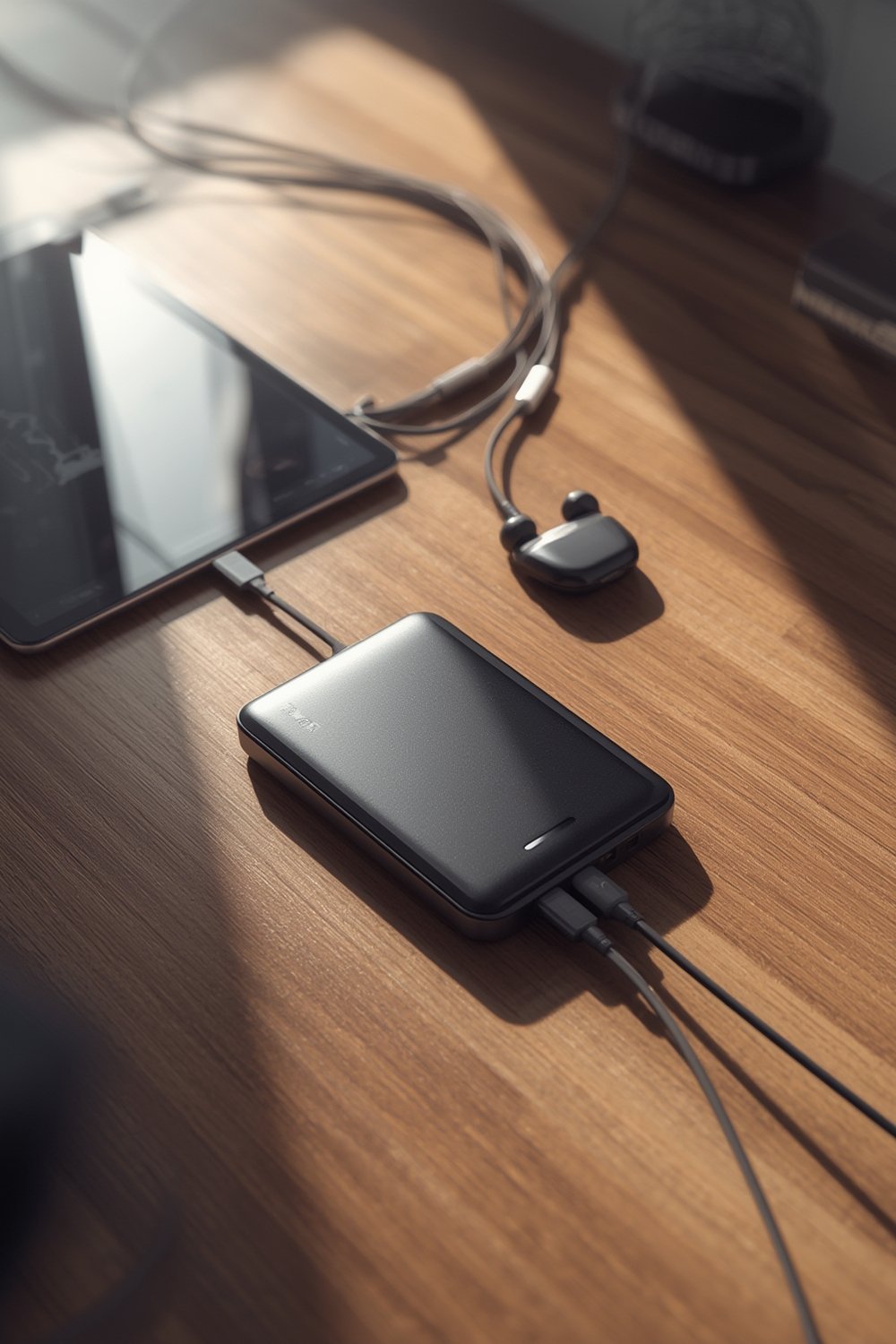 portable charger being used to top up phones and tablets