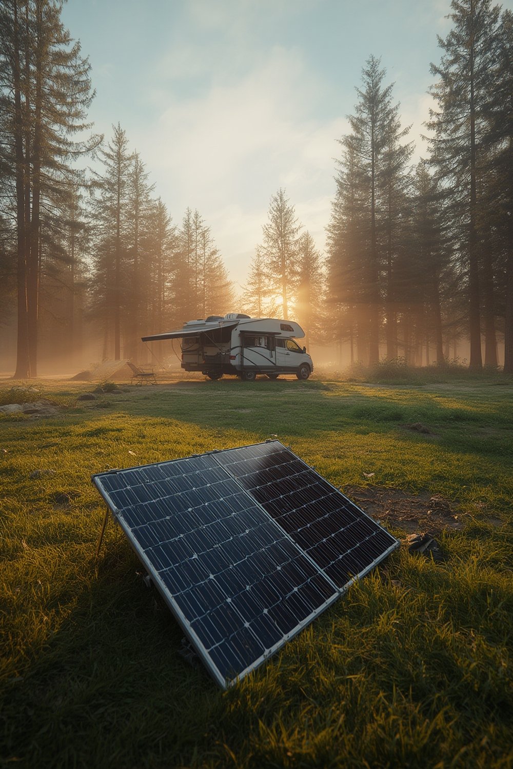 portable solar panel providing power backup in off grid RV camping