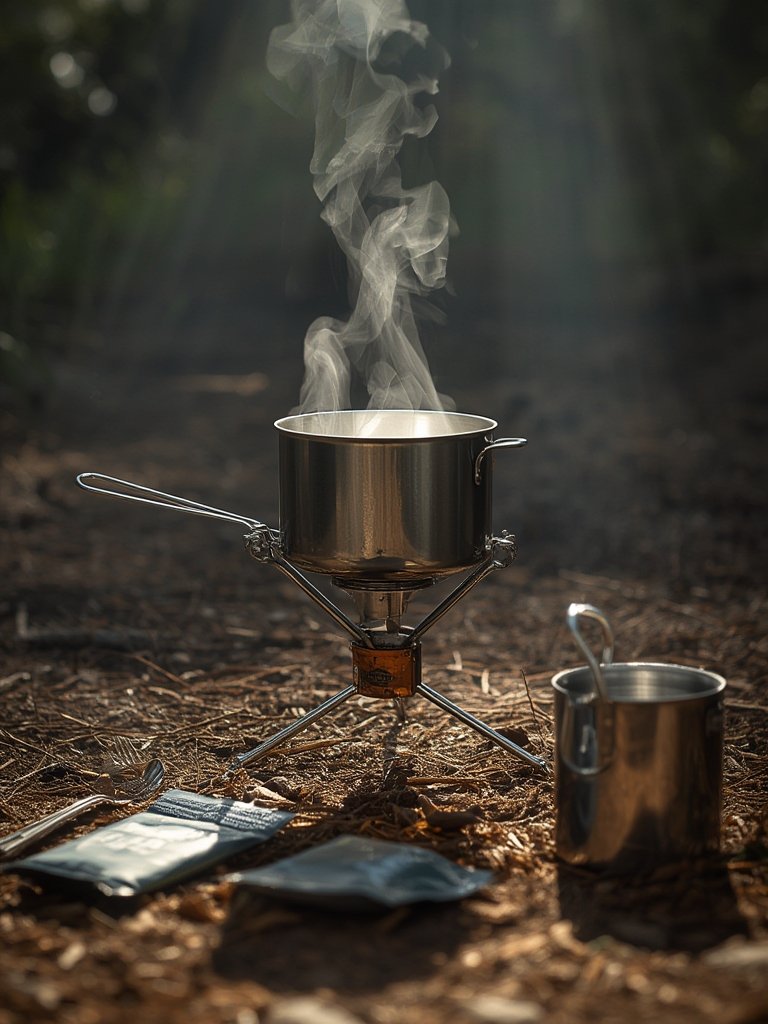 portable stove being set up for outdoor cooking
