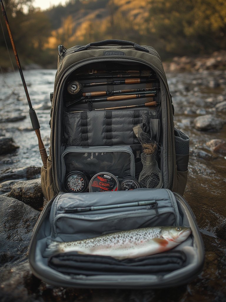 tackle storage in fishing backpack