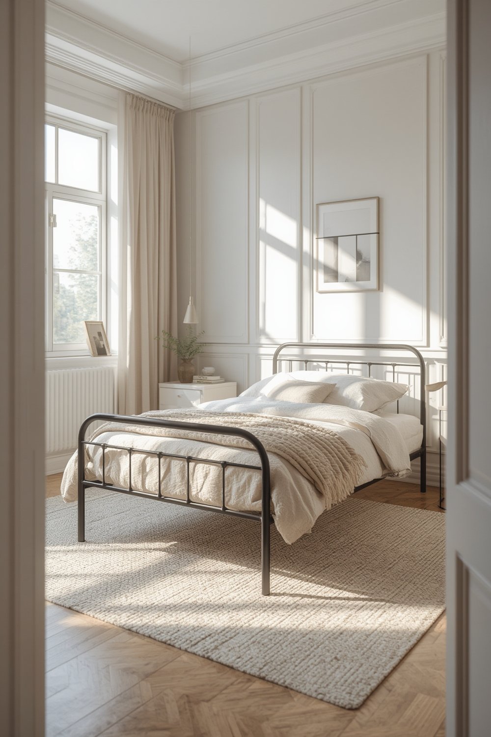 NEWBULIG Twin Bed Frame with Headboard in rustic brown, displayed as a classic twin bed set up in modern bedroom