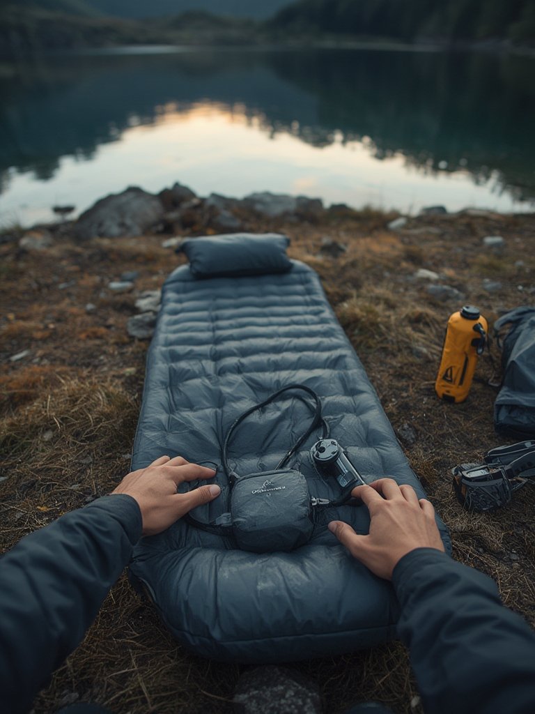 ultralight sleeping inflatable pad in tent