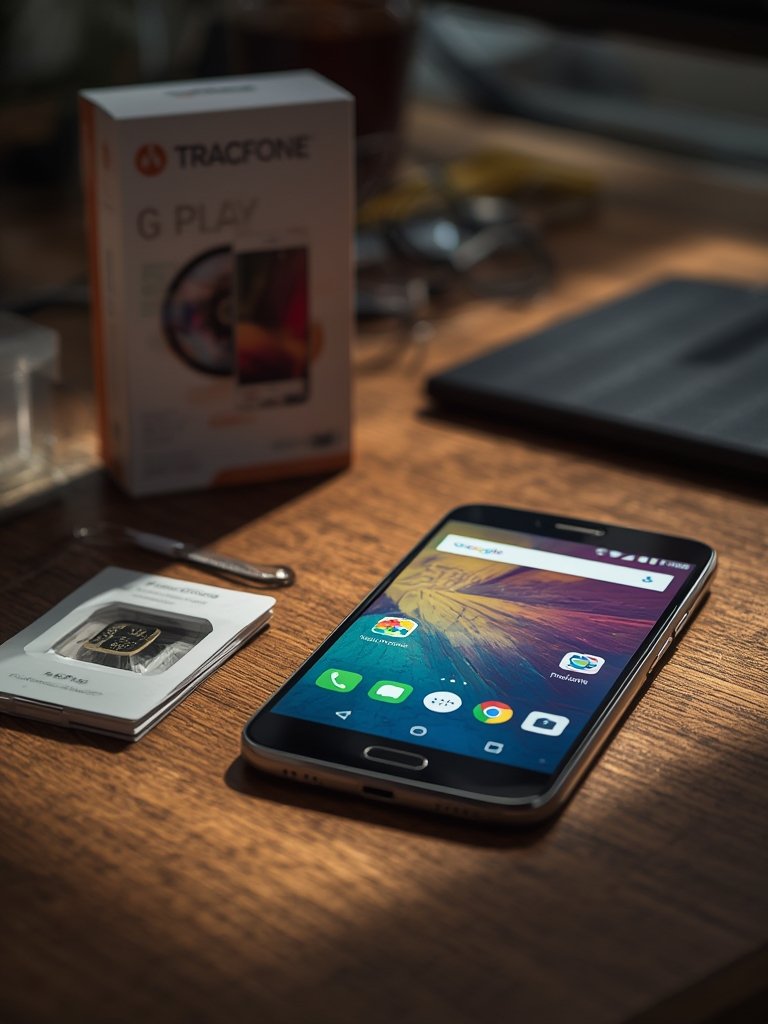 Tracfone Moto g Play 2024 locked phone package and accessories