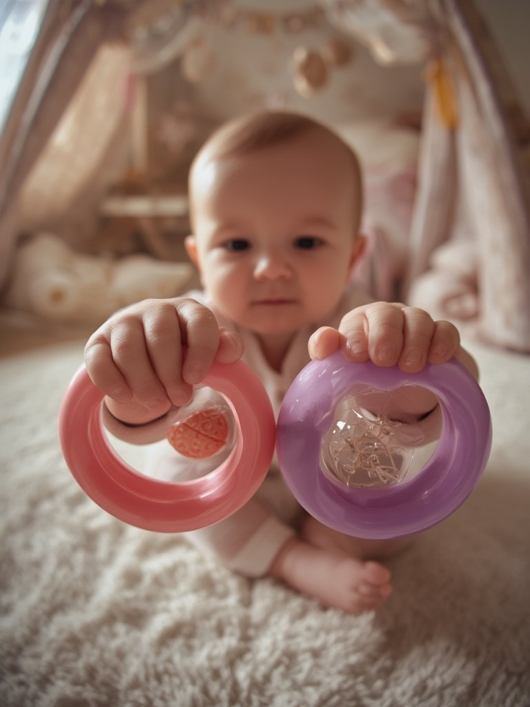 baby rattles - fine motor development, newborn toys, Bright Starts Oball in use