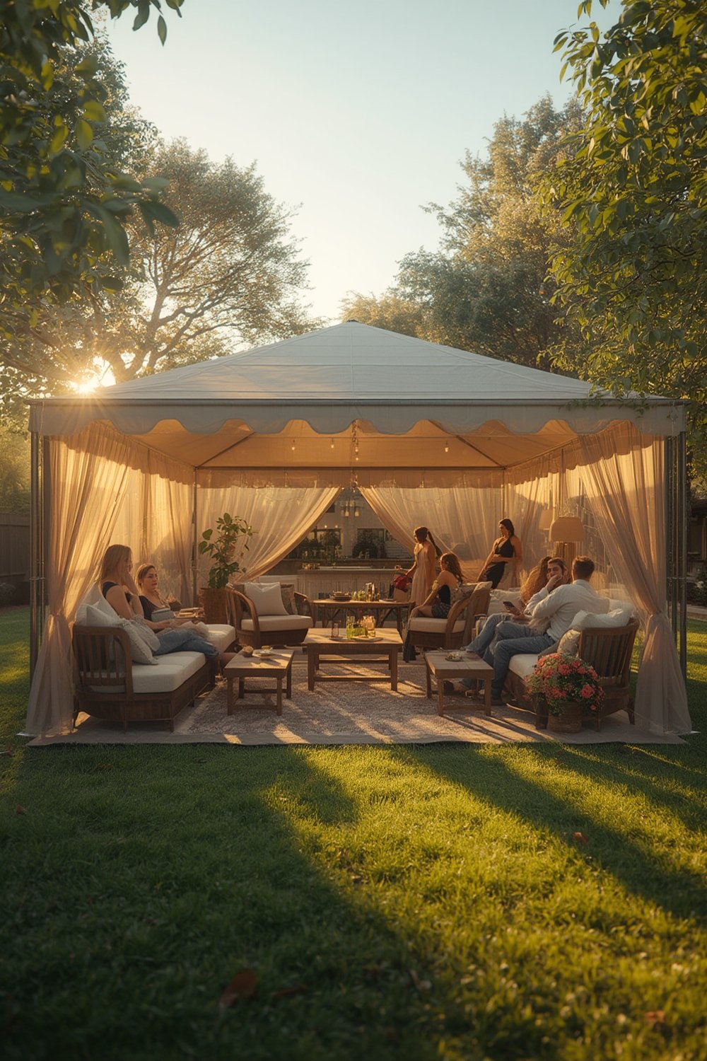 gazebo tent providing backyard shade during outdoor event