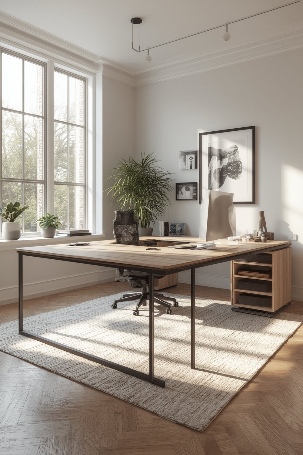 l desk set up as a modern workstation in a home office