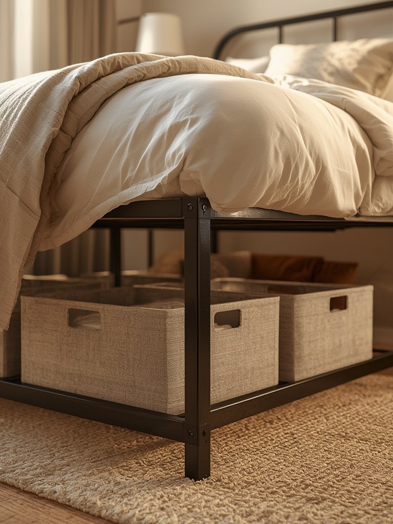 metal bed frame with storage space and sturdy construction